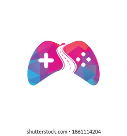 Road Game logo design template. Road way player Gamers icon logo symbol design illustration