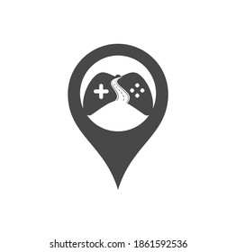 Road Game map pin shape concept logo design template. Road way player Gamers icon logo symbol design illustration