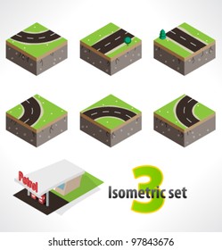 Road and Gas station. Set #3 of Part of the map. Isometric.