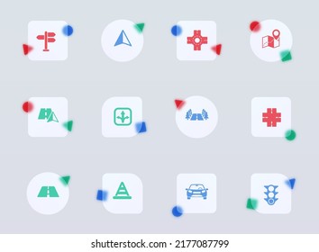 road glass morphism trendy style icons. road transparent glass color vector icon with color figures. for web and ui design, mobile apps and promo business advertising