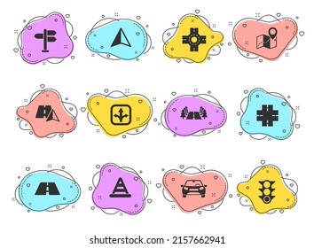 road glyph vector icons on color bubble shapes isolated on white background. road icon set for web design, mobile apps and ui design
