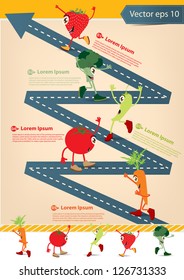 Road going up as an arrow With Cartoon Fruits: A set of funny cartoon fruits, Vector Modern Design template / can be used for infographics