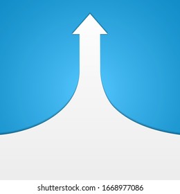 Road going up arrow with shadow on a blue background