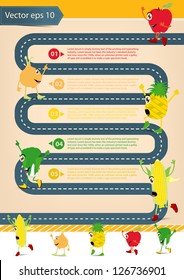 Road going up With Cartoon Fruits: A set of funny cartoon fruits, Vector Modern Design template / can be used for infographics