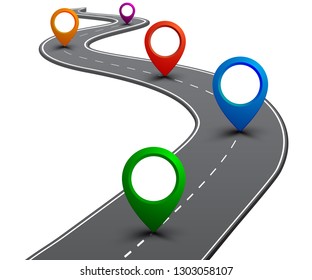 Road With GPS Navigation. Car Road, Street, Highway Roadmap Infographics – Stock Vector