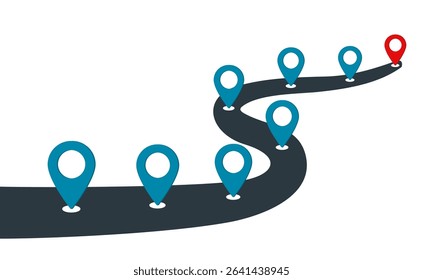 Road with GPS navigation. Pathway to achieve goals success – vector