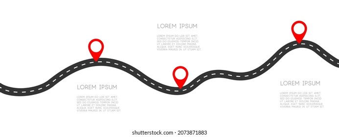 Road with gps pins three steps