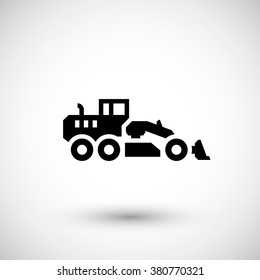 Road grader icon isolated on grey. Vector illustration