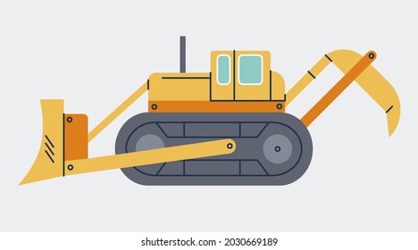 Road grader isolated simple flat vector illustration. Excavator industrial machine design element. Building tractor in simple design.