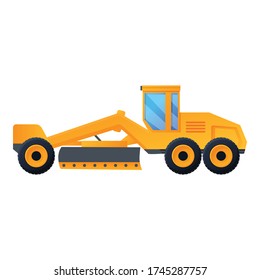 Road grader machine icon. Cartoon of road grader machine vector icon for web design isolated on white background