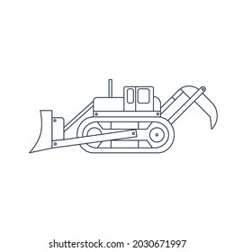 Road Grader outline vector illustration. Excavator industrial machine contour design element. Building tractor in simple style.