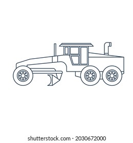 Road Grader outline vector illustration. Excavator industrial machine contour design element. Building tractor in simple style.