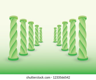 Road with green columns or pillars to show destination for success if life and business vector illustration