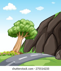 Road with green grasses and tree on the sideways