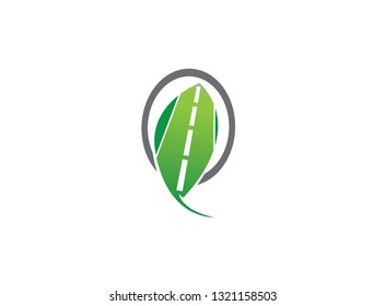 Road in a green leaf at a circle way for logo design illustration on white background
