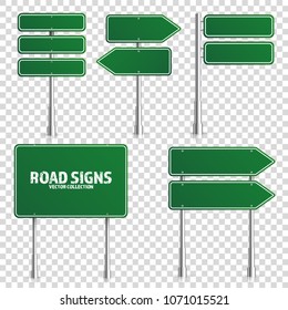 Road green traffic sign. Blank board with place for text.Mockup. Isolated on white information sign. Direction. Vector illustration.