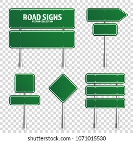 Road green traffic sign. Blank board with place for text.Mockup. Isolated on white information sign. Direction. Vector illustration.