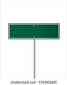 Road green traffic sign. Blank board with place for text.Isolated on white information sign.Mockup