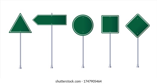 Road green traffic sign. Blank board with place for text.Isolated on white information sign.Mockup