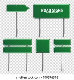 Road green traffic sign. Blank board with place for text.Mockup. Isolated on transparent background information sign. Direction. Vector illustration.