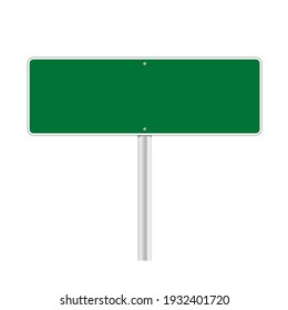 Road green traffic sign. Mockup - blank board with place for text, information and direction. Vector illustration isolated on white background.