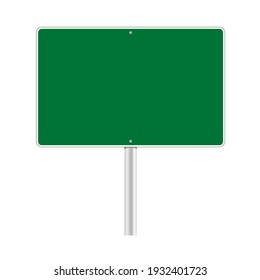 Road green traffic sign. Mockup - blank board with place for text, information and direction. Vector illustration isolated on white background.