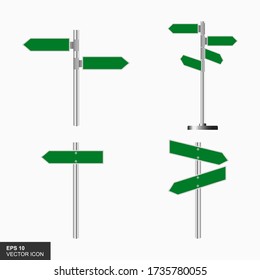 Road green traffic signs set. Blank board with place for text. Mockup Isolated information sign. Direction Vector illustration