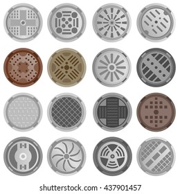 juego de iconos de tramas por carretera . colección de iconos manhole sobre fondo blanco