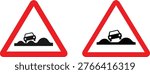Road hazard warning signs uneven road surface and bumpy road ahead