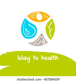 The road to health. Vector logo. Treatment and rest. Logo for the sanatorium of the resort. Therapy natural medicines and treatments. Human and nature. Health recovery.