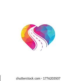 Road Heart Shape Concept Vector Logo Design Template. Creative Road Journey Logo Design.	