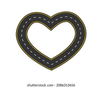 Road heart shape icon isolated on white background. Love symbol. Valentine day creative element. Picture frame. Vector flat illustration.
