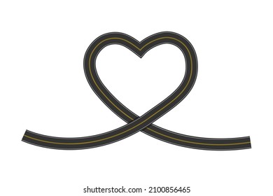 Road with heart shaped loop isolated on white background. Love symbol. Valentine day creative element. Vector flat illustration.