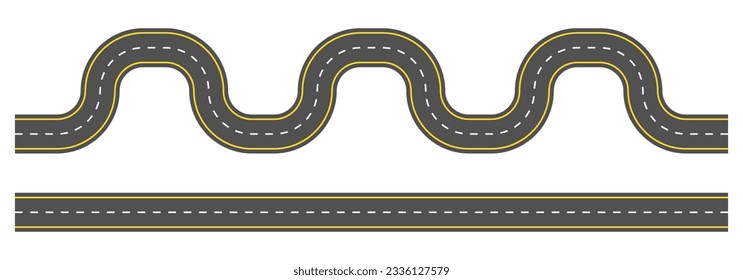 Road, highway design. Asphalt winding and straight roads. Modern path way background. Vector illustration.