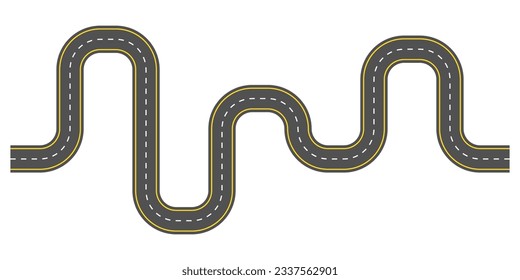 Road, highway design. Asphalt winding road. Modern path way background. Vector illustration.