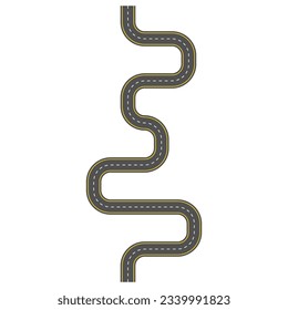 Road, highway design. Asphalt winding road. Vertical path way background. Vector illustration.