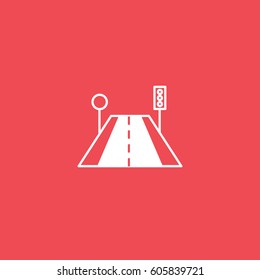 Road Highway Flat Icon On Red Background