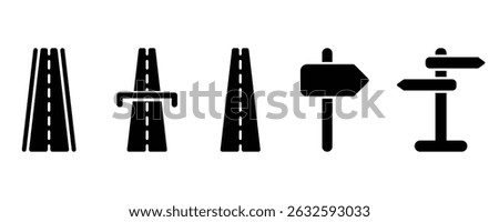 road and highway icon set. Containing street, highway signpost, directions. vector illustration. 
