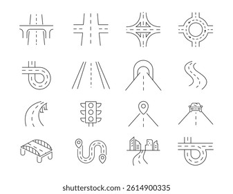 Road and Highway Line Editable Icons set. stock illustration	