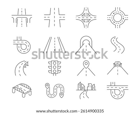 Road and Highway Line Editable Icons set. stock illustration	