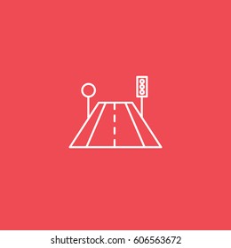 Road Highway Line Icon On Red Background