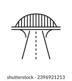 Road highway line icon of street with bridge route, vector traffic pictogram sign. Motorway or freeway traffic lane under bridge, street navigation road sign or highway transport map linear icon