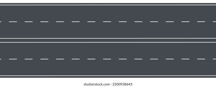 Elementos de señalización de carreteras. Carretera gris, línea blanca. Ilustración vectorial