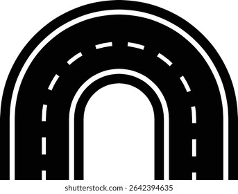 Road and highway in perspective icon. Road path with different bends. The road connects the cities road pieces in graphic style. Vector illustration isolated on transparent background