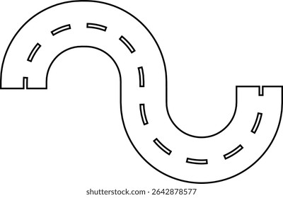 Road and highway in perspective icon. Road path with different bends. The road connects the cities road pieces in graphic style. Vector illustration isolated on transparent background
