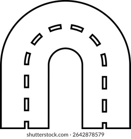 Road and highway in perspective icon. Road path with different bends. The road connects the cities road pieces in graphic style. Vector illustration isolated on transparent background
