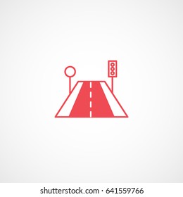 Road Highway Red Flat Icon On White Background