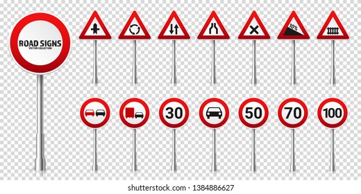 Road highway regulatory signs set. Traffic control and lane usage. Stop and yield. Vector illustration