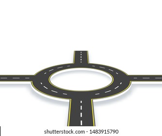 Road, highway, roundabout in perspective with shadow. Two-lane roads with the same markings. Vector illustration