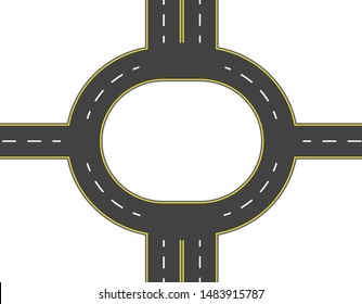 Road, highway, roundabout top view. Two and four lane roads with markings. Vector illustration
